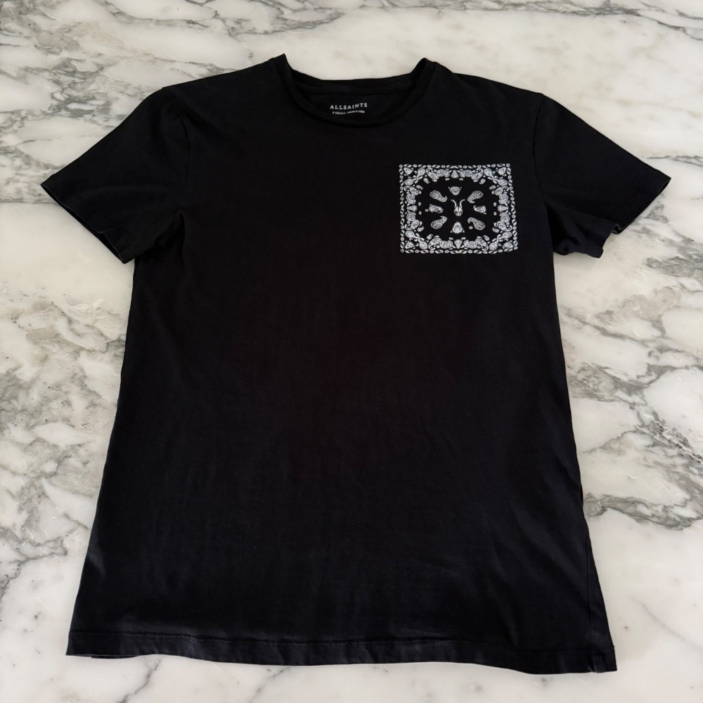 AllSaints Mens Size‎ Extra Small Black Crewneck logo T-Shirt